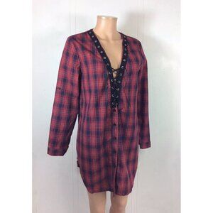 XIAN Plaid Dress Tunic Cotton Womens Large